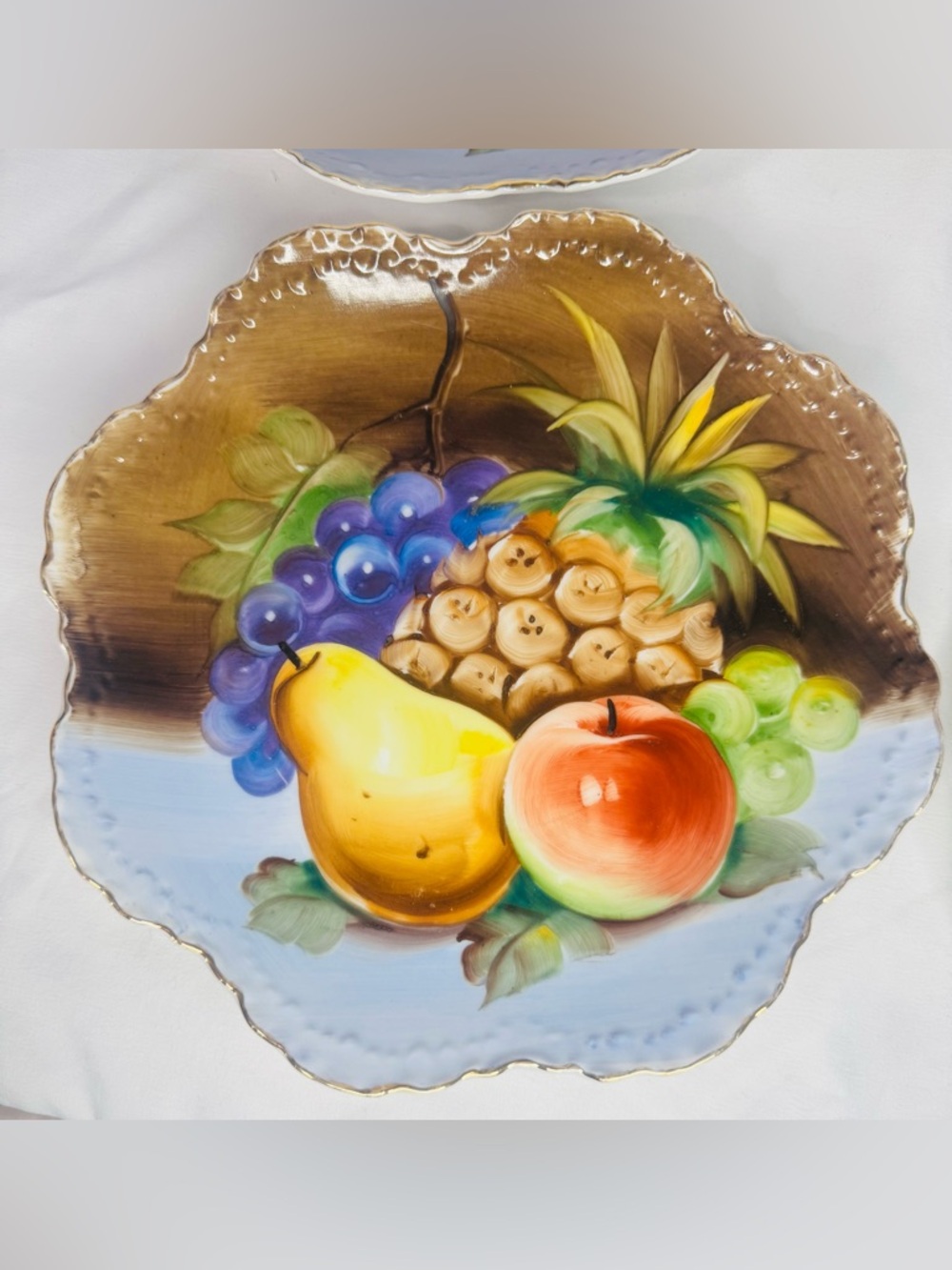 Vintage Lefton China Hand Painted Fruit Plates Set + Vase Japan Gold Trim E2350 - Picture 4 of 10